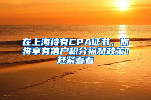 在上海持有CPA證書，你將享有落戶積分福利政策！趕緊看看