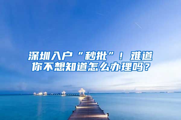 深圳入戶“秒批”! 難道你不想知道怎么辦理嗎？