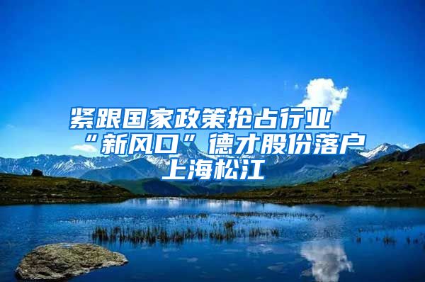 緊跟國家政策搶占行業(yè)“新風(fēng)口”德才股份落戶上海松江