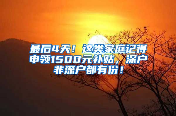 最后4天！這類家庭記得申領1500元補貼，深戶非深戶都有份！