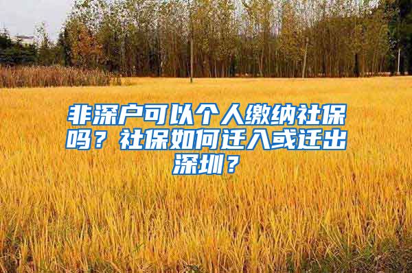 非深戶可以個(gè)人繳納社保嗎？社保如何遷入或遷出深圳？